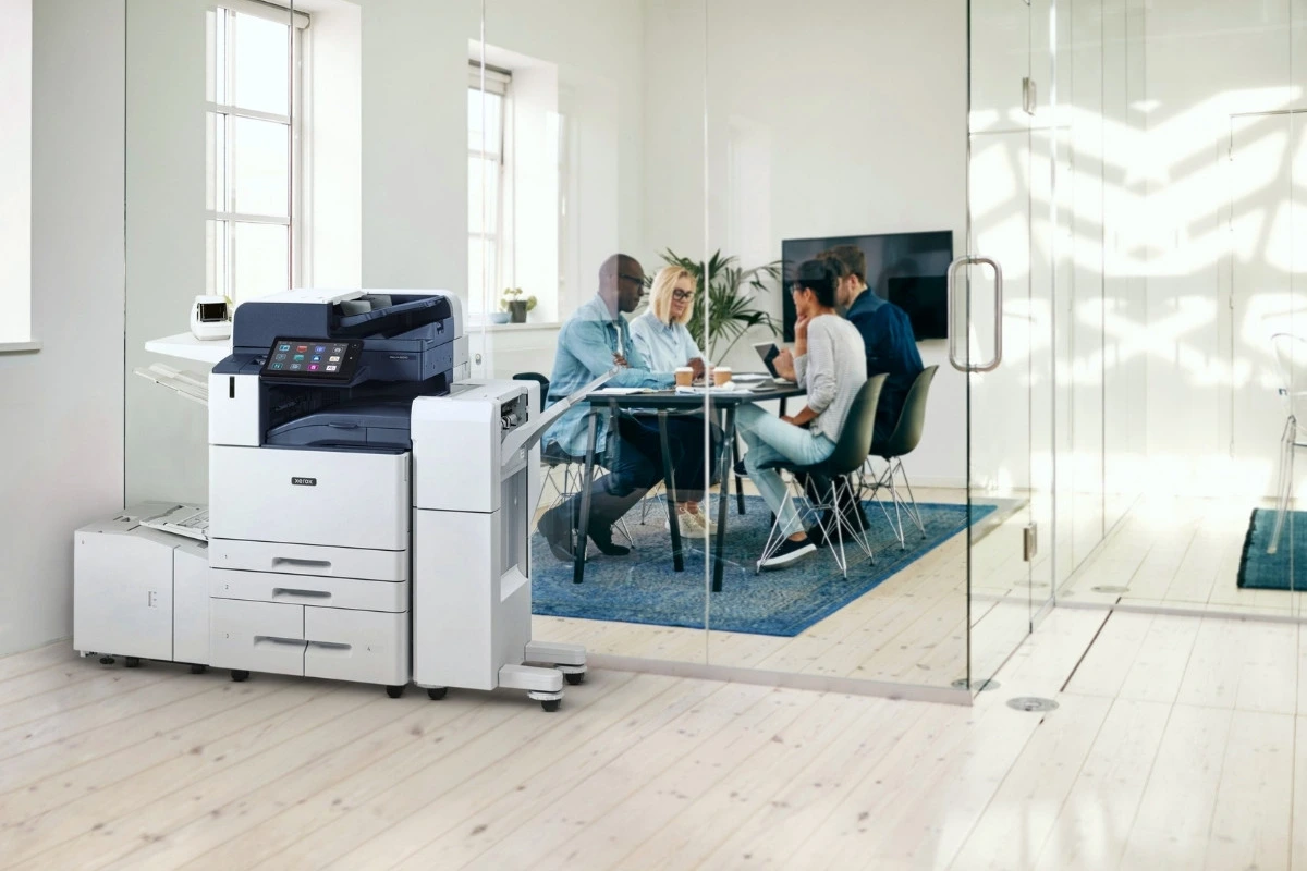 Multifunction printer in a bright school office environment