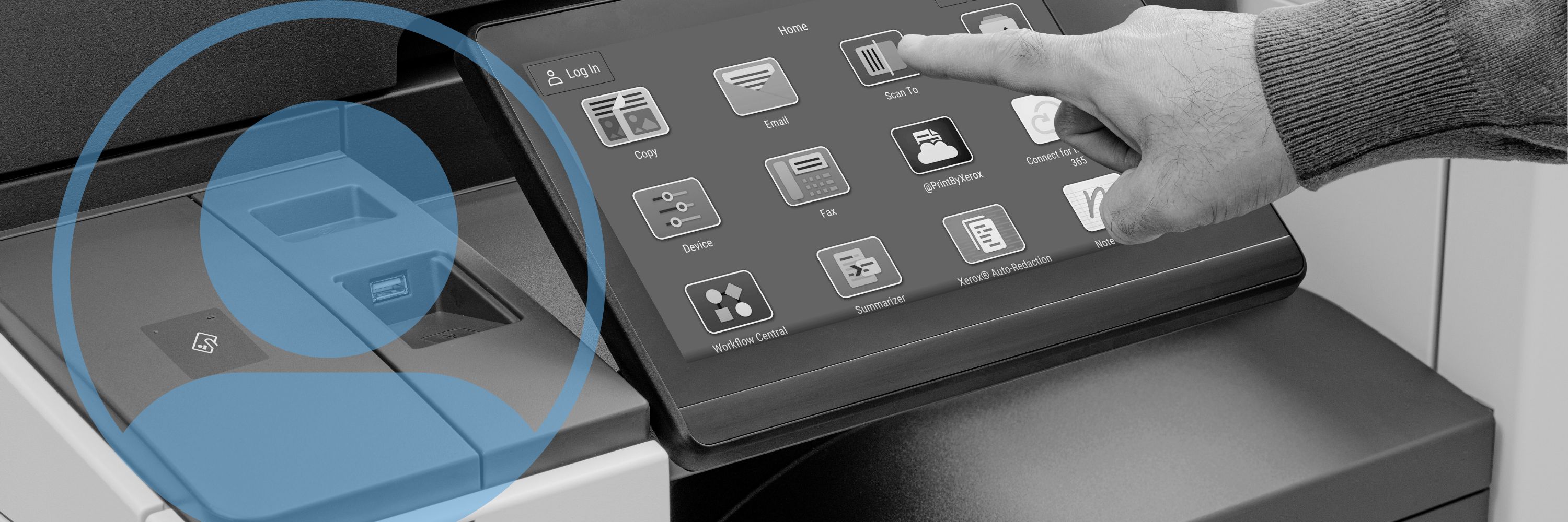 Person using a printer touchscreen user interface