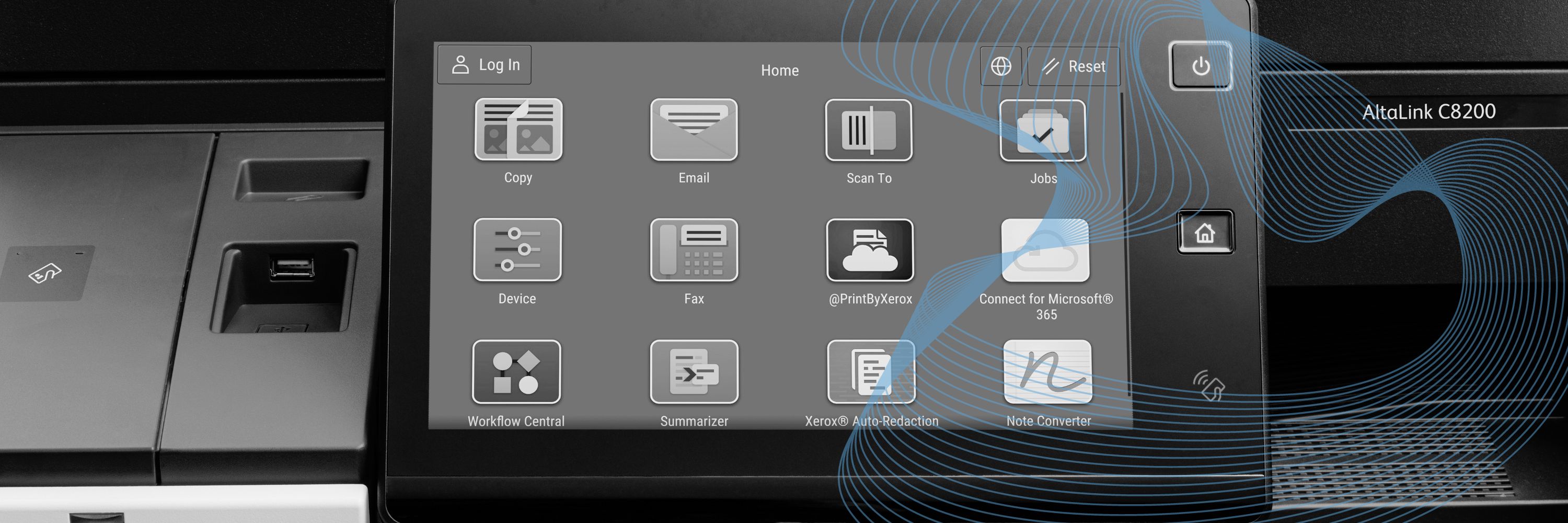 Xerox touchscreen homepage with apps