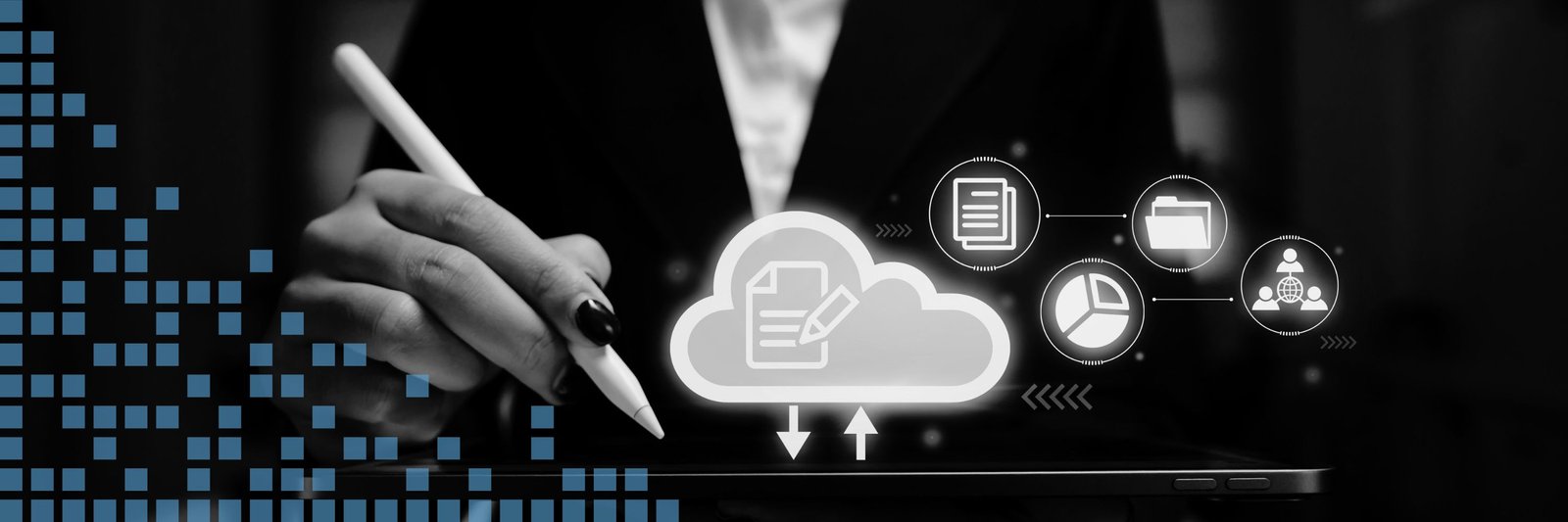 Woman using a content management system on tablet