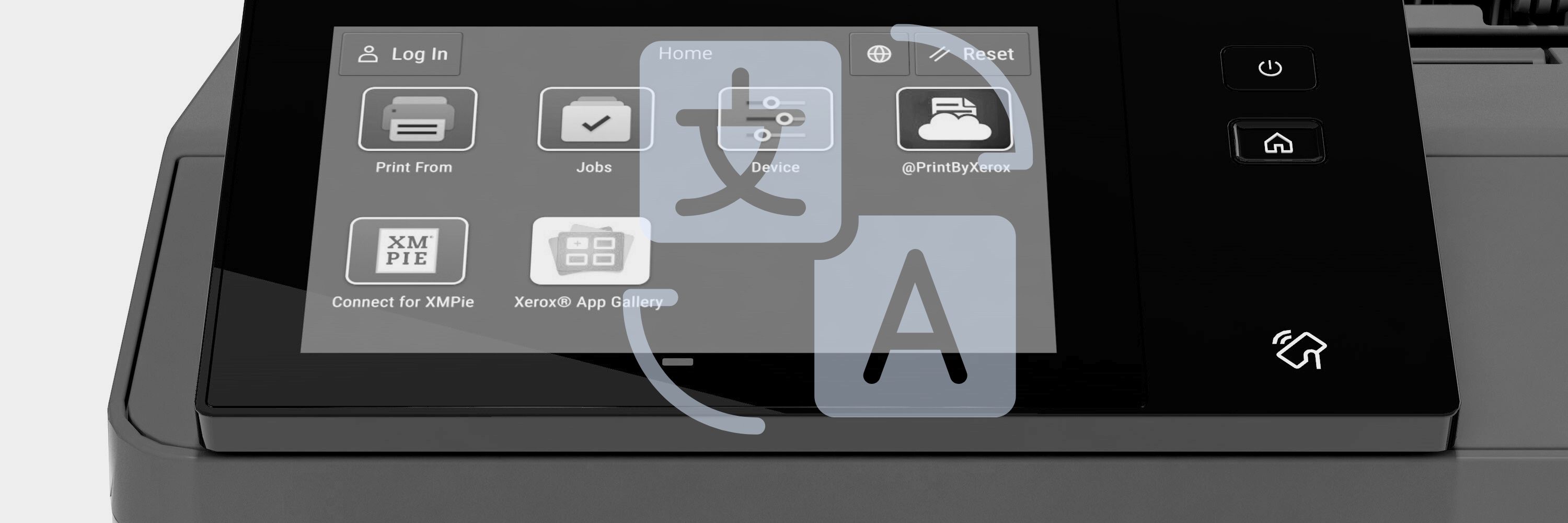 A Xerox printer touchscreen with apps