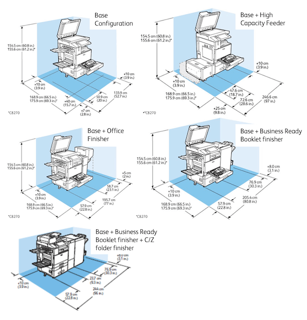 Space Requirement measurements for Xerox AltaLink C8270