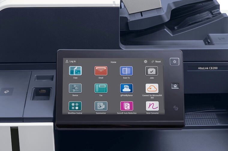 AltaLink C8200 Series printer touchscreen interface