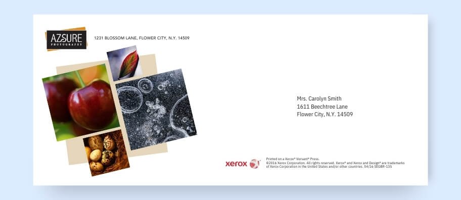 Example of personalized direct mail from Azure Photography