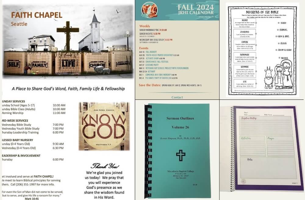 Collage of common church printed material