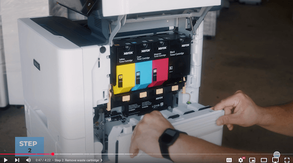 How to replace black/color imaging kit on Xerox VersaLink C625_Step 2_Remove waste cartridge