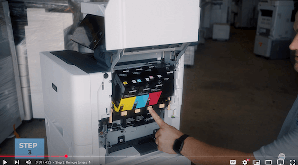 How to replace black/color imaging kit on Xerox VersaLink C625_Step 3_Remove toner cartridges