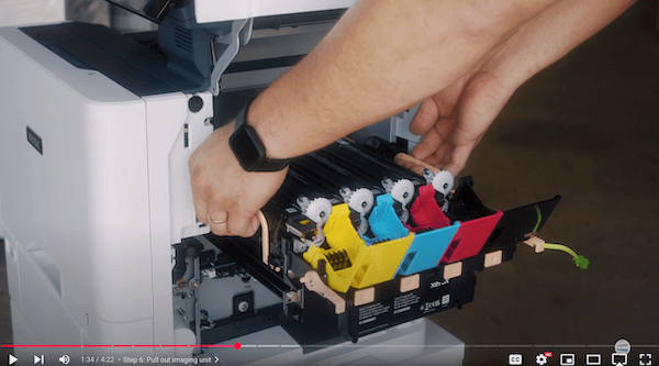 How to replace black/color imaging kit on Xerox VersaLink C625_Step 6_Pull out imaging unit