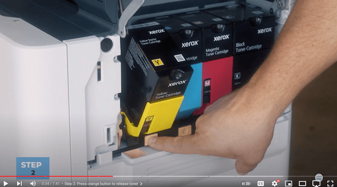 Replacing Toner on Xerox VersaLink C625_Step 2 Release Toner
