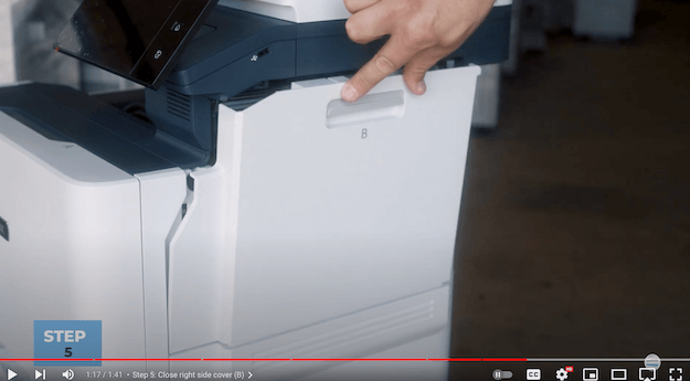 Replacing Toner on Xerox VersaLink C625_Step 5_2 Close Side Cover