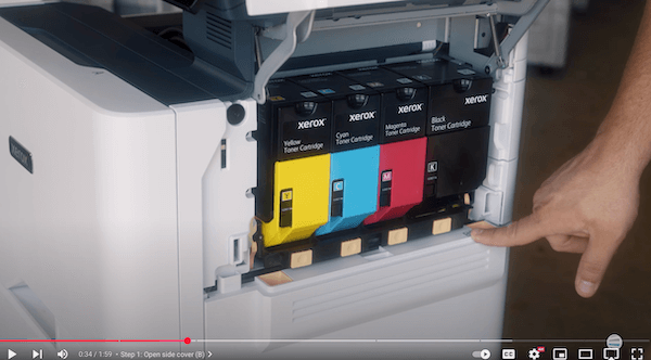 How to Replace Waste Cartridge on Xerox VersaLink C625_Step 2_1_Locate orange holes on panel