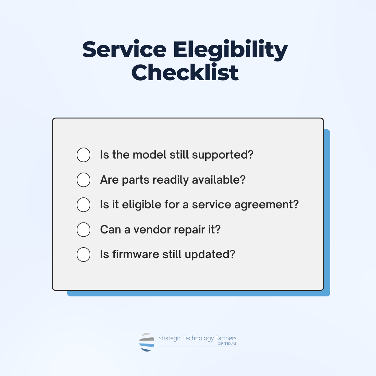Printer Sercice Eligibility Checklist