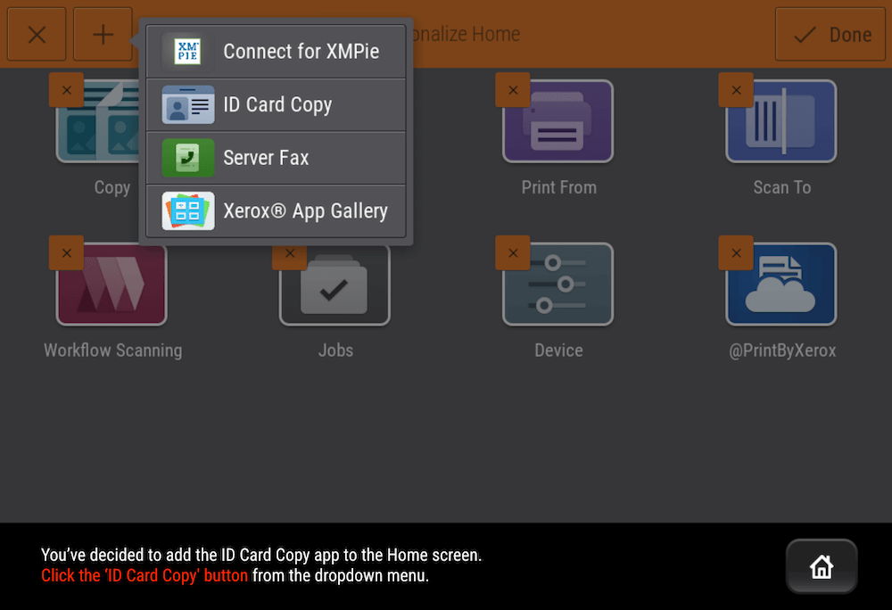ConnectKey UI Home Screen_Choose App to Add