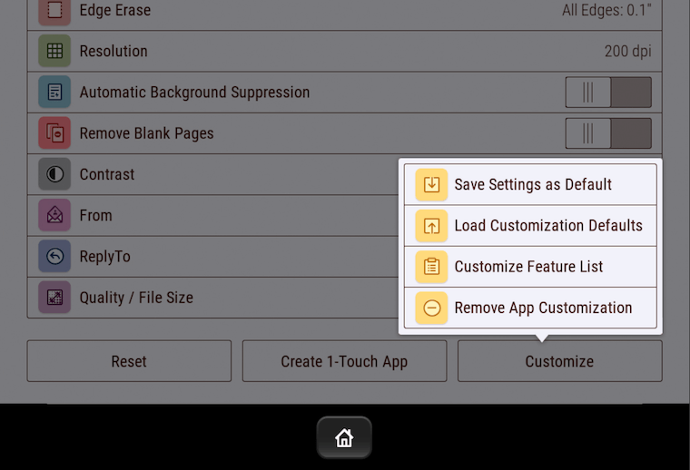 ConnectKey UI App Customize Button Menu
