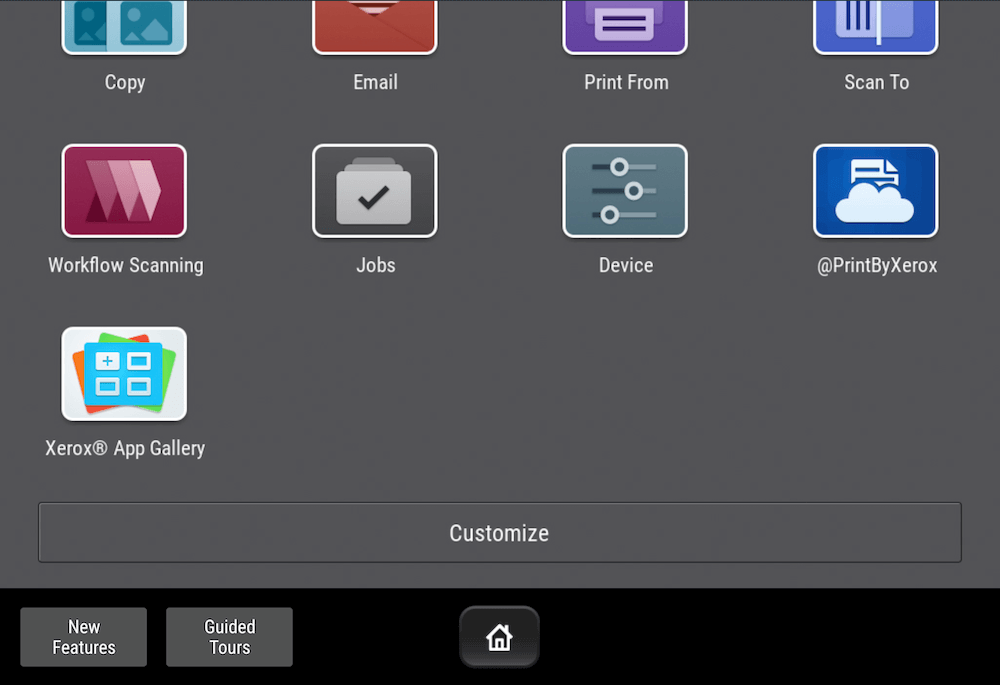 ConnectKey UI Home Screen Customize Button