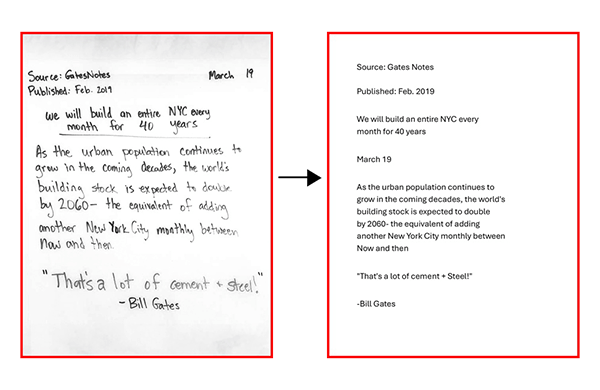 Preview of a handwritten note converted to digital format on the Note Converter app