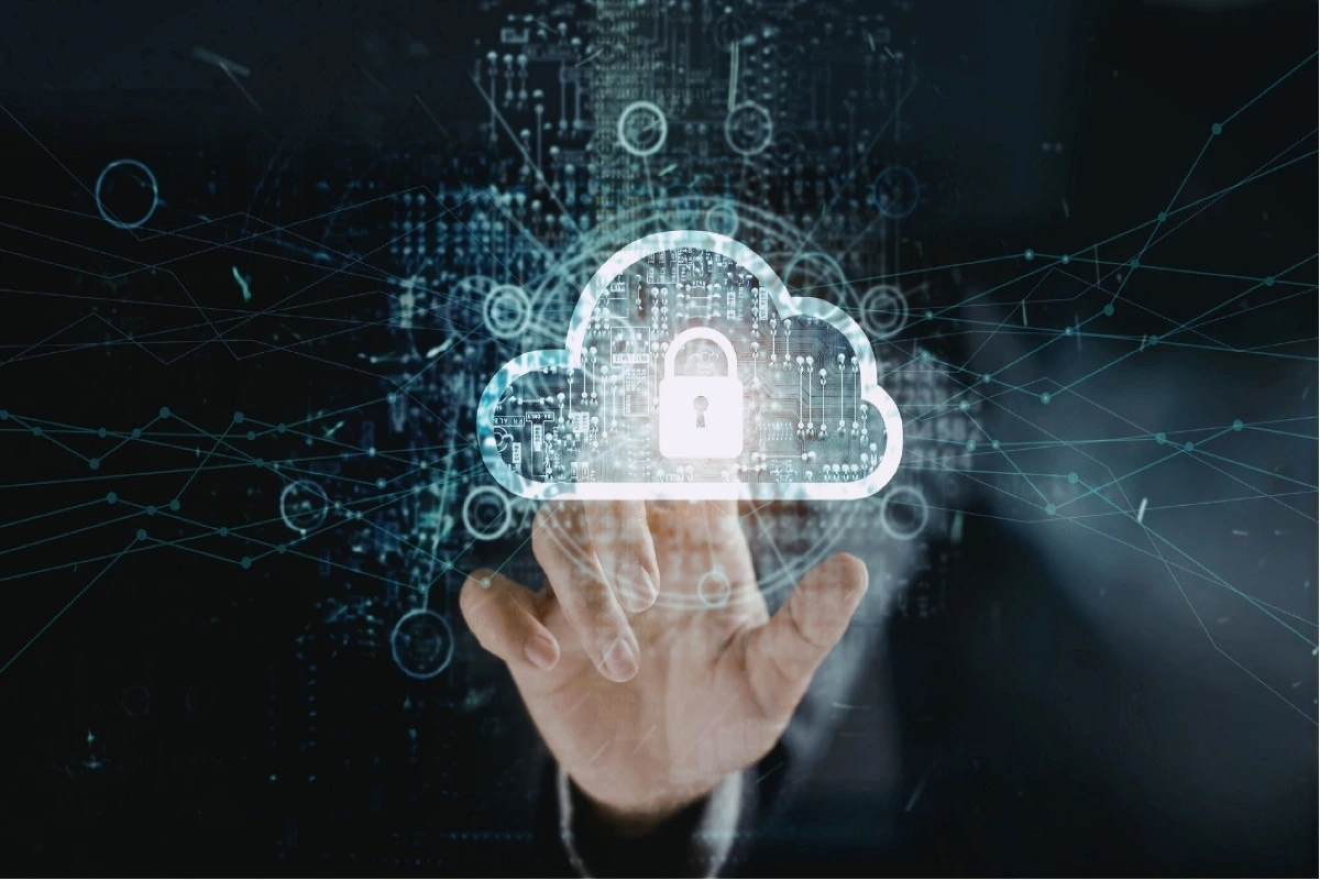 Secure cloud document storage with padlock icon