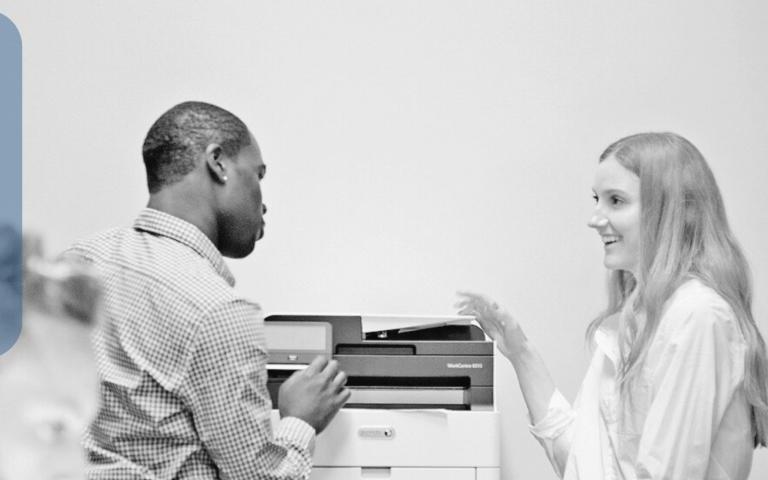 Workers around a printer user interface