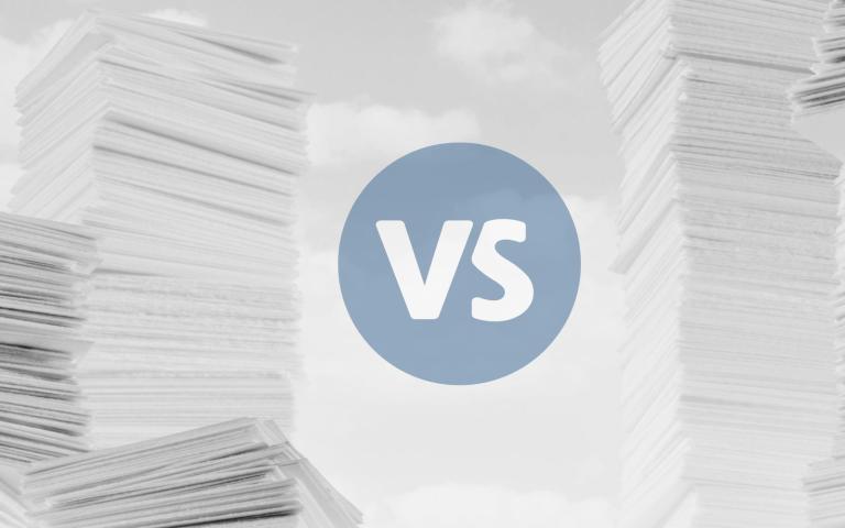 Two stacks of paper side by side