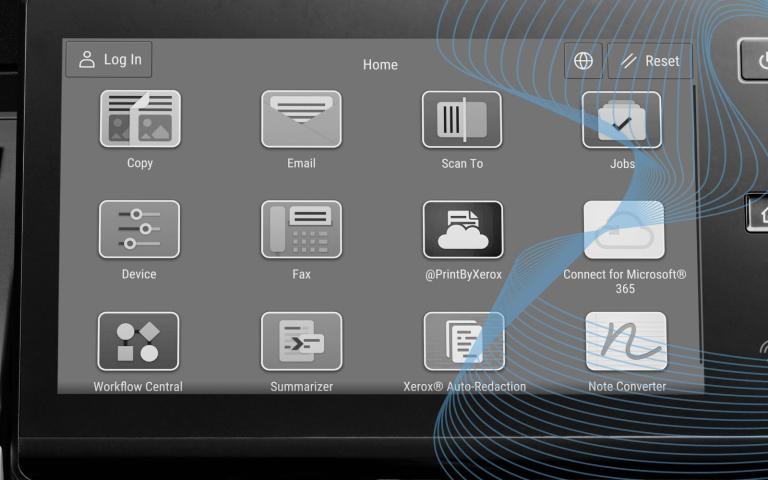 Xerox touchscreen homepage with apps