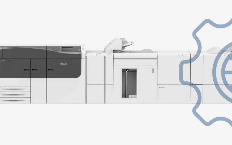 A Xerox Versant 4100 with a digital tech graphic overlay