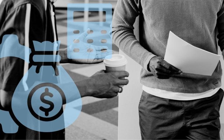 Workers holding documents near a printer
