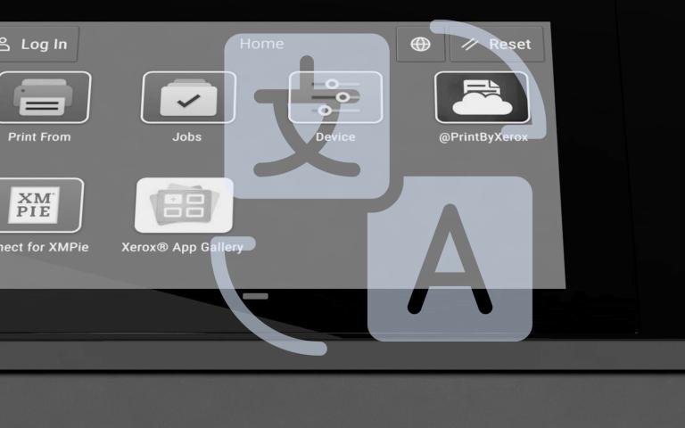 A Xerox printer touchscreen with apps