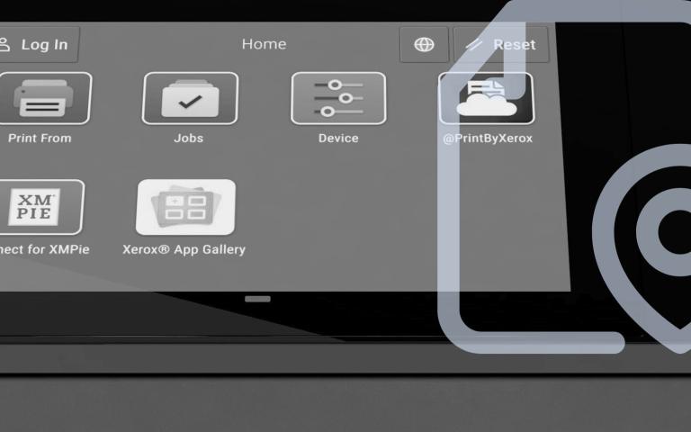 Xerox printer interface with graphic overlay of file location