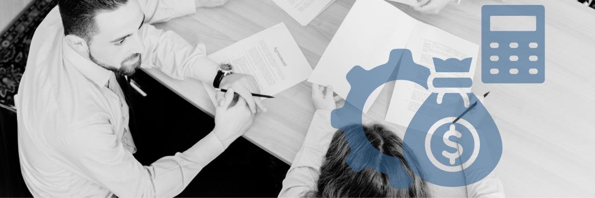 People working at a law firm sitting on table with documents