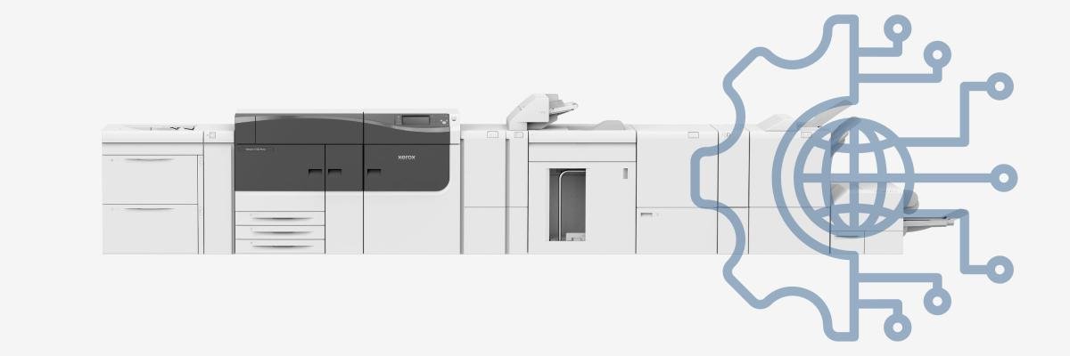 A Xerox Versant 4100 with a digital tech graphic overlay