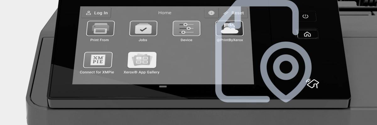 Xerox printer interface with graphic overlay of file location