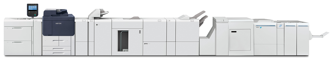 PrimeLink B9100 Series model with added print finishers and accessories