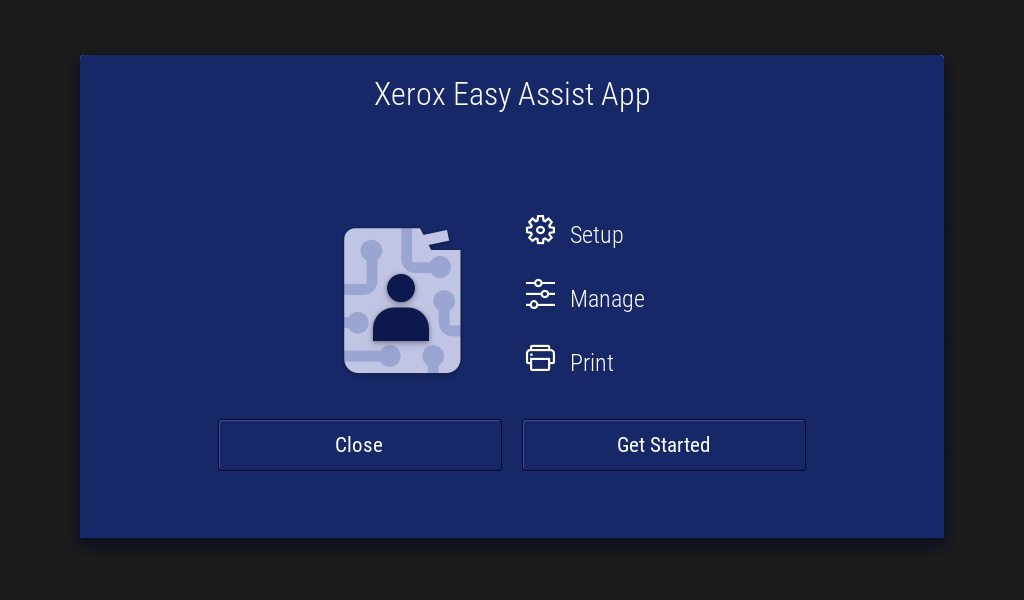 Easy Assist App menu on Xerox printer