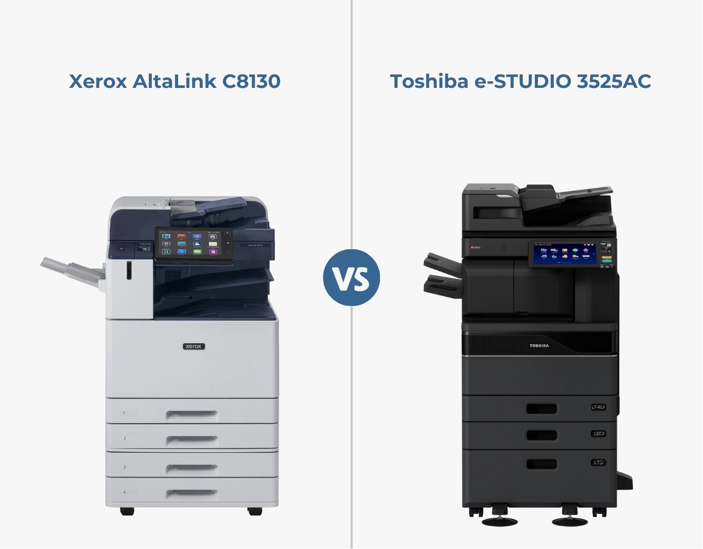 A simple side by side comparison of printer models: Xerox AltaLink C8130 and Toshiba e-STUDIO 3525AC