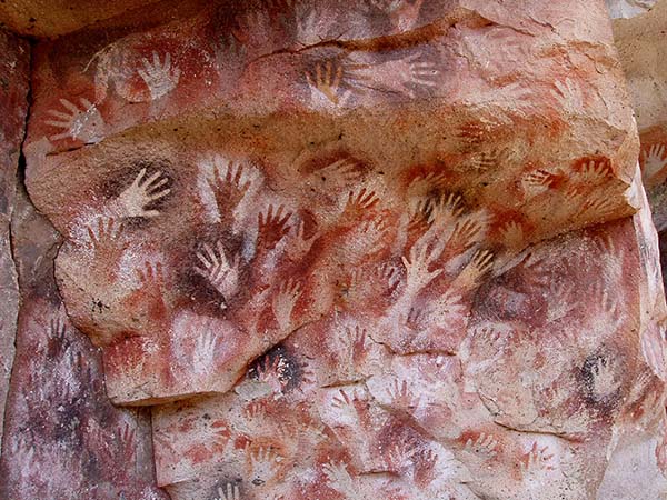 Prehistoric hand stencils, Cueva de las Manos, in Argentina