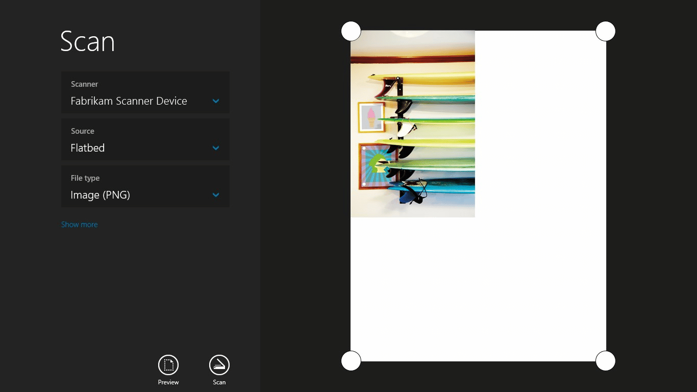 Windows scan app example screen