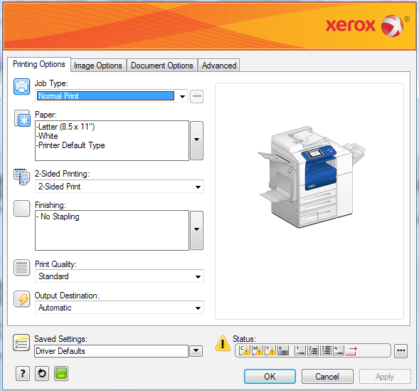 Example of the Xerox Global Print Driver pop up window