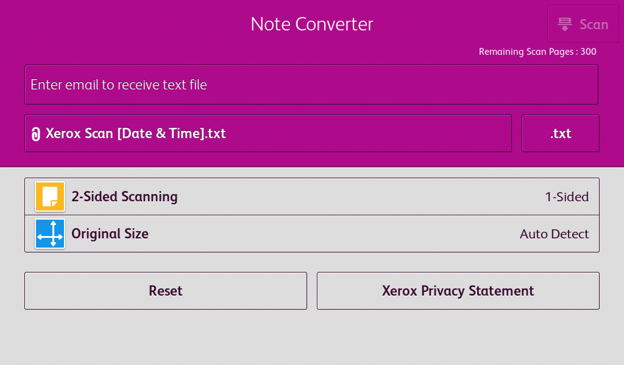 Xerox Note Converter Options Menu