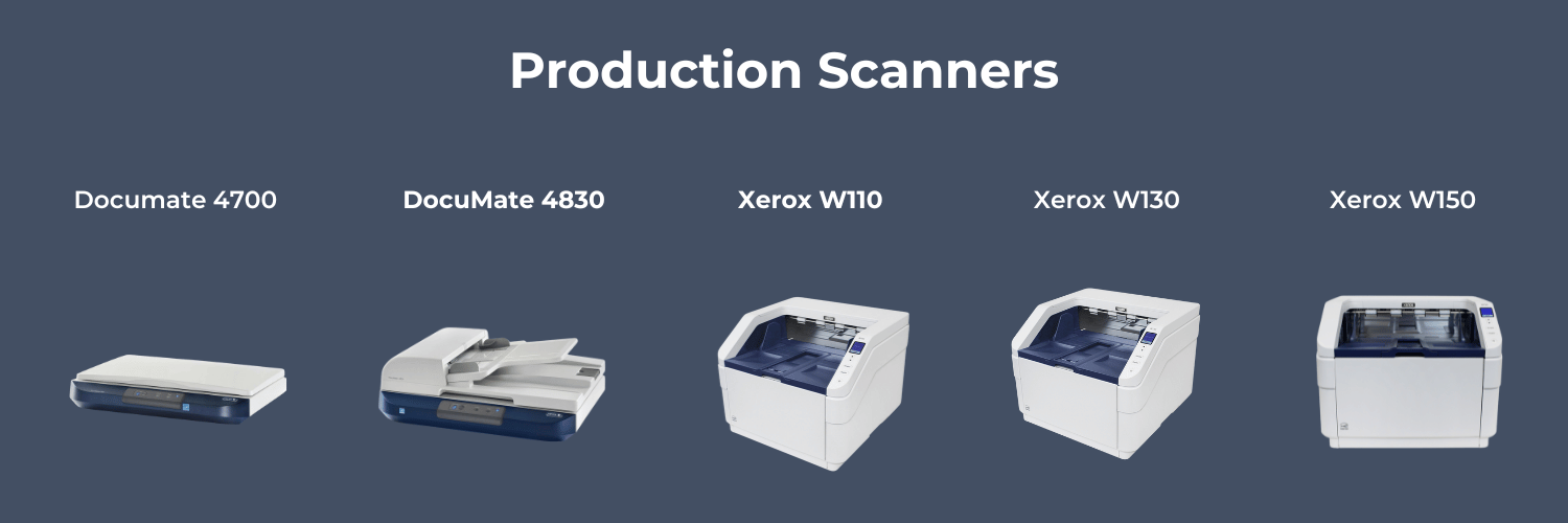 A graphic showing the models in Xerox's production scanners category