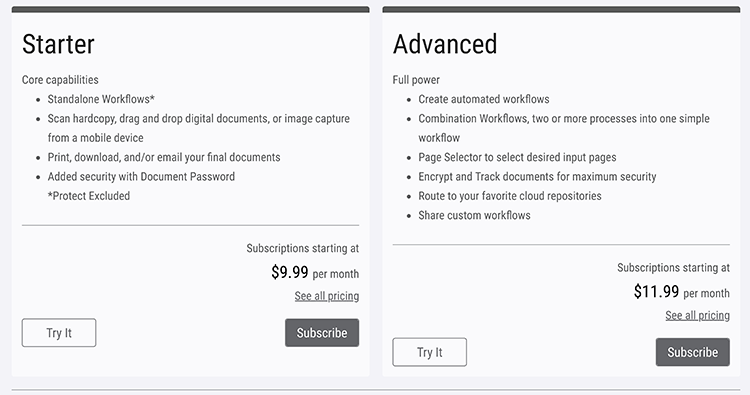 Xerox Workflow Central packages